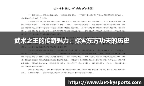 武术之王的传奇魅力：探索东方功夫的历史